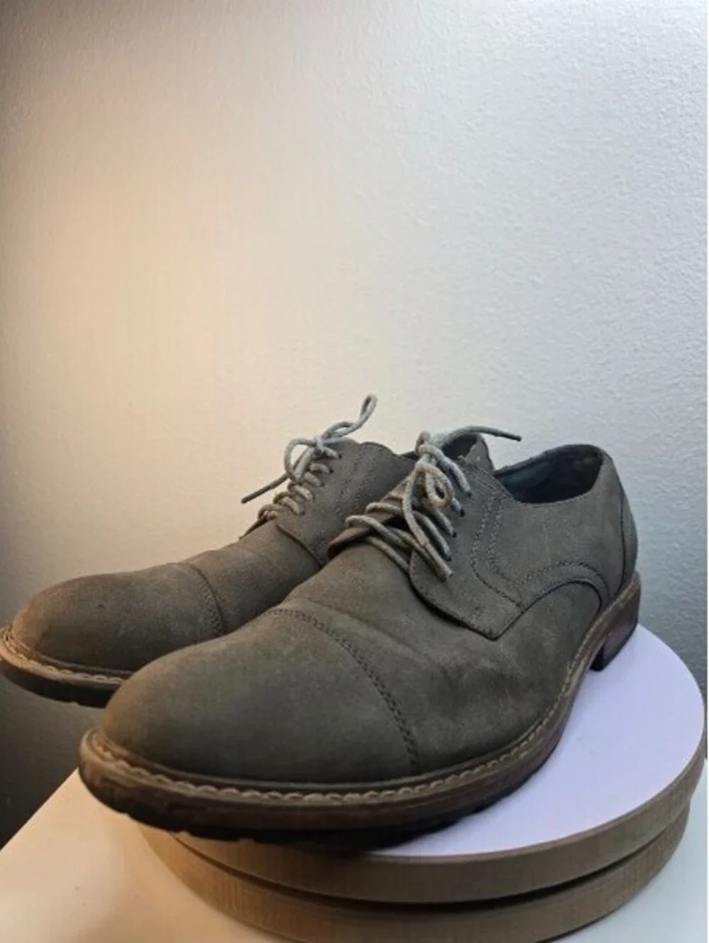 Perry Ellis Portfolio Men's Jess Cap Toe Oxford Dress Shoes Grey/Brown Suede 12